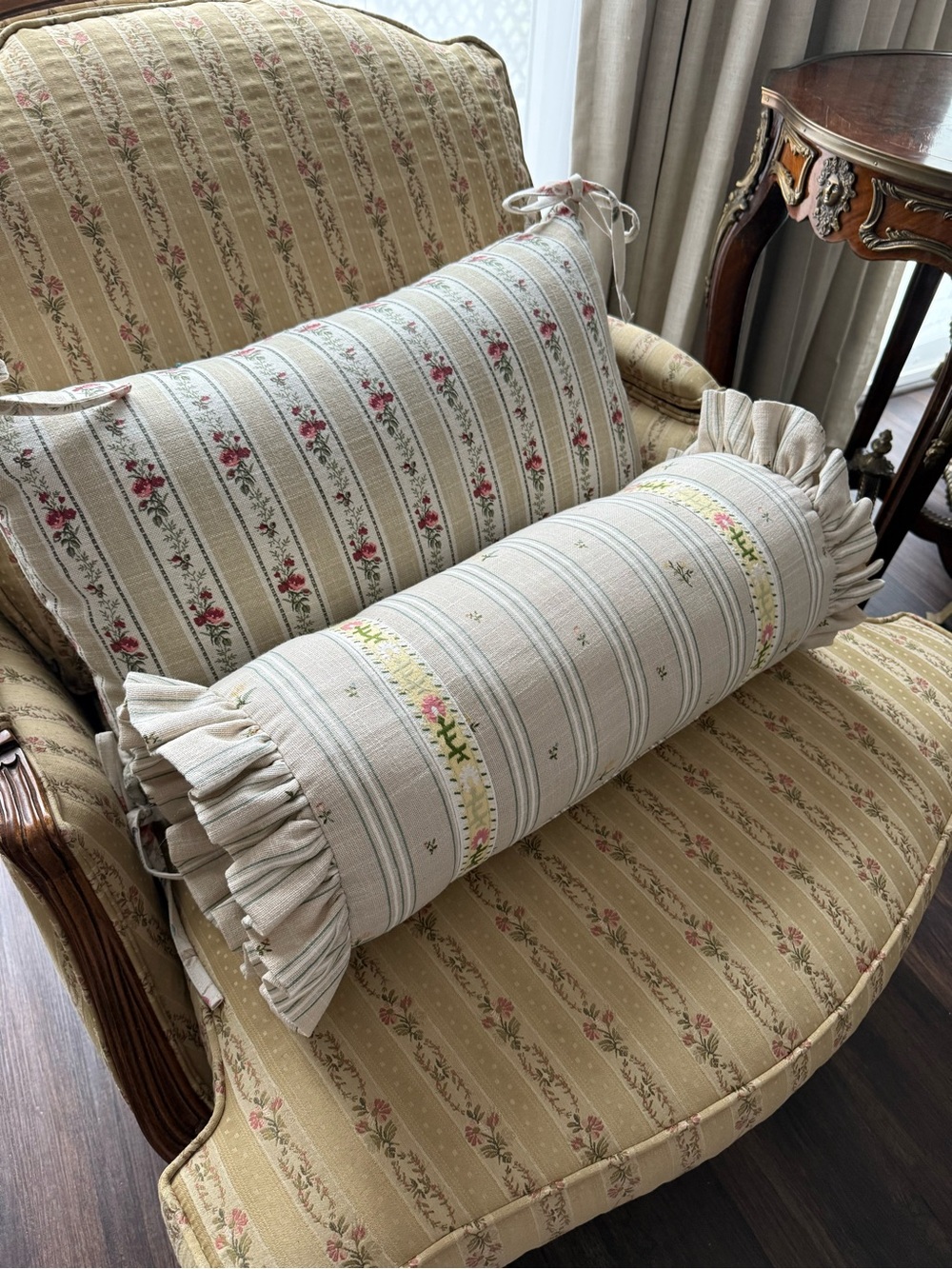 Laura Ashley Floral Rose & Butterfly Decorative Pillow Pink & Green on Cream